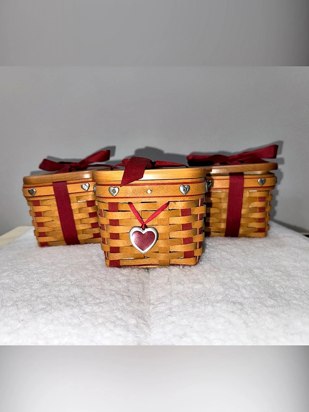 Longaberger 2002 Small Sweetest Gift Basket Set of 3 Brown & Red